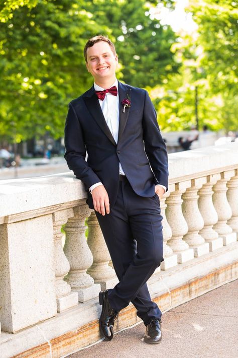 black tux suit marsala burgundy wine bow tie groom STUNNING GLAM MADISON WEDDING AT THE PARK HOTEL | DEVON + JOEY via Wedding Planner & Guide All Black Suit Burgundy Tie, Black Tux With Burgundy, Black Suit With Red Bow Tie, Black Suit With Maroon Tie, Groomsmen Black Suit Burgundy Tie, Black Suit Burgundy Bow Tie, Maroon Prom Dress, Maroon Tuxedo, Maroon Bow Tie