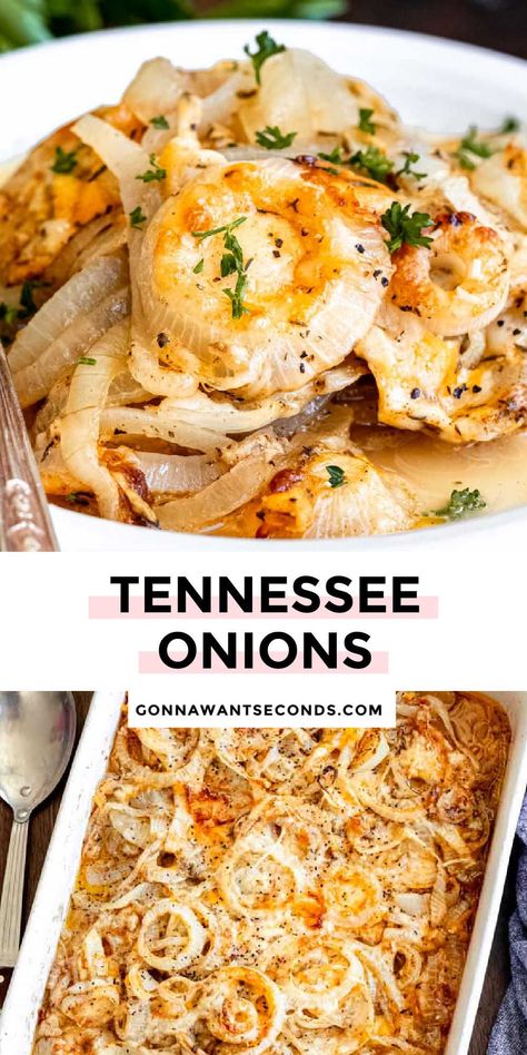 *NEW* Our Tennessee onions are a dish of pure Southern goodness and comfort. Super easy to put together and a yummy side dish everyone loves! Don't miss this one. #tennesseeonions #sidedishes Southern Easy Dinner Recipes, Essen, Side Dishes With Onions, Side Dish Ideas For Thanksgiving, Sunday Dinner Sides Ideas, Gameday Side Dishes, Comfort Food Party Ideas, Delicious Side Dishes For A Bbq, Easy Grill Sides