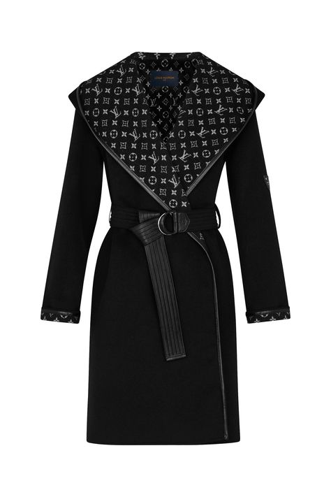 Hooded Wrap Coat - Ready-to-Wear | LOUIS VUITTON Black Wrap Coat, Hooded Wrap Coat, Vuitton Outfit, High Fashion Women, Wrap Coat, Louis Vuitton Official, Stylish Fashion, Party Fashion, Coats Jackets Women