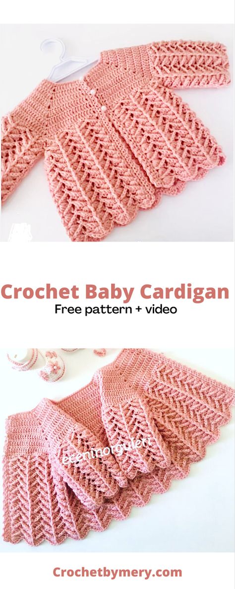 Crochet baby cardigan free pattern Crochet Baby Cardigan Free Pattern, Jaket Crochet, Crochet Baby Sweater Sets, Baby Cardigan Pattern Crochet, Cardigan Free Pattern, Diy Crochet Sweater, Crochet Baby Dress Free Pattern, Crochet Baby Sweater Pattern, Crochet Baby Jacket