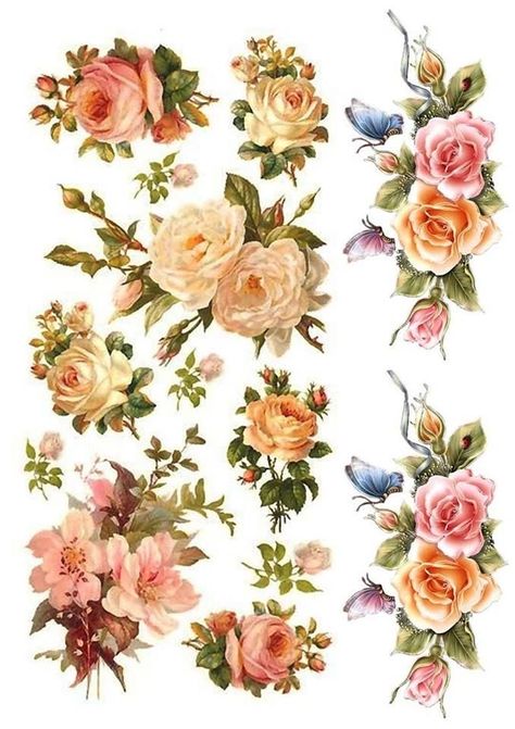 Aesthetic Flower Stickers Printable, Decoupage Paper Free, Decoupage Paper Printable, Decoupage Printables, Foto Transfer, Free Vintage Printables, Scrapbook Flowers, Scrapbook Stickers Printable, Decoupage Vintage