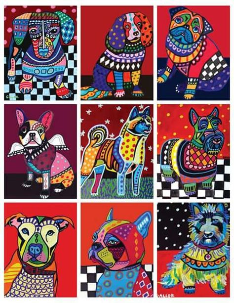 Heather Galler Heather Galler Art, Heather Galler, Drawing Dogs, Group Art Projects, Reverse Painting, Dog Illustrations, Frida Art, Dog Pop Art, Art Projects For Adults