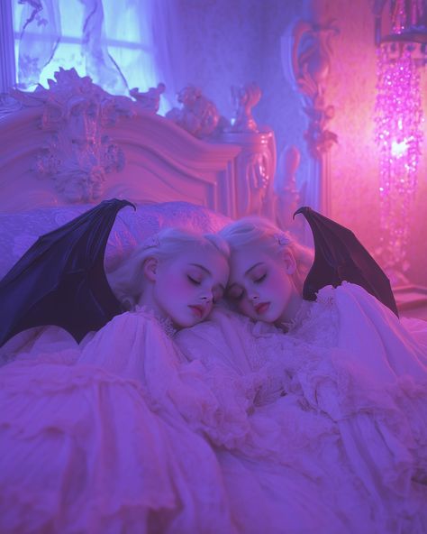 Creepy twins & bats 👯‍♀️🦇 #simplyaiprompts . . . . #ai #twins #horrormovie #aihalloweenart #nightmarecore #horrorcore #pastelworld #gothicfashion Creepy Twins, Gothic Fashion, Horror Movies, Twins, Bat, Pastel, Quick Saves, Horror Films