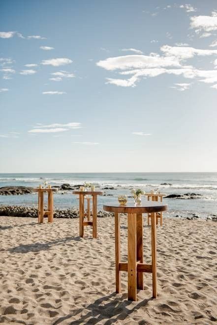 Beach Cocktail Reception, Beach Cocktail Hour Wedding, Beach Wedding Welcome Party, Beach Cocktail Hour, Beach Cocktail Party, Beach Engagement Party, Diy Cocktail Table, Wedding Cocktail Tables, Wooden Cocktail Table