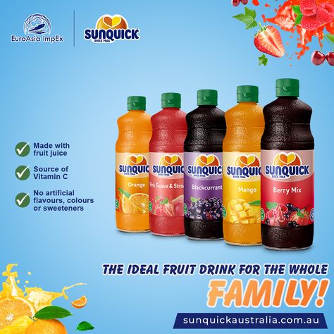 Enjoy some family fun time together while having a refreshing glass of Sunquick drink, made from real fruit juice and jam-packed with the goodness of Vitamin C. #noartificialflavours #madewithfruitjuice #sourceofvitaminc #coloursorsweeteners #sunquick #euroasia http://sunquickaustralia.com.au/ Juice Design, Real Fruit Juice, Flyers Design, Kinds Of Fruits, Real Fruit, Drinks Design, Fruit Drinks, Fun Time, Fruit Juice