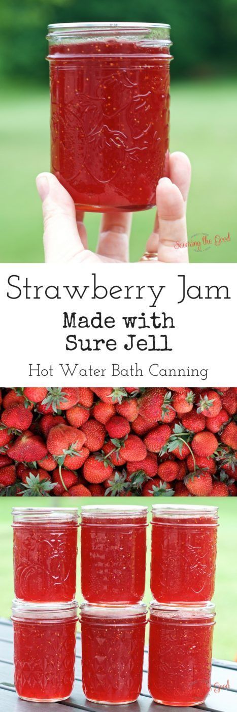 Sure Gel Strawberry Jam, Cooked Strawberry Jam, Sure Jell Strawberry Jam, Strawberry Jam For Canning, Sure Jell Strawberry Jam Recipe, Hot Water Bath Canning, Diy Canning, Jam Packaging, Homemade Jams