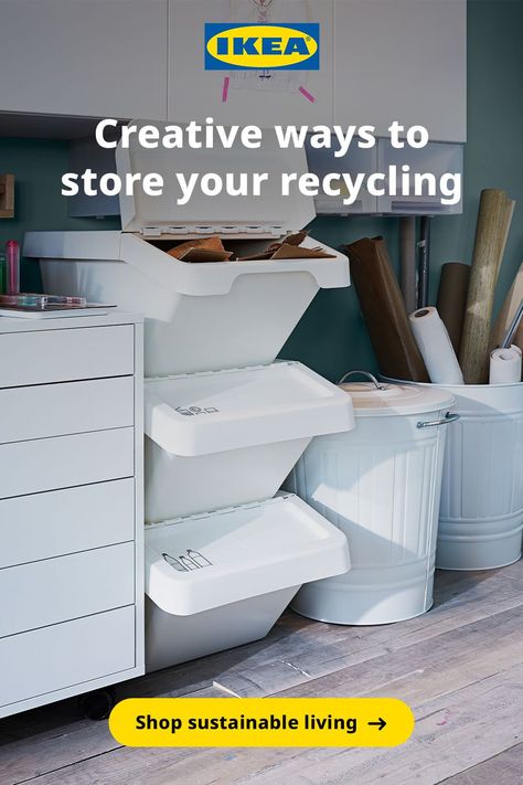 Recycling Storage Ideas Kitchen, Recycling Box Storage, Can Recycling Bin Ideas, Recycling Organization Kitchen, Waste Organization Ideas, Recycle Bins Ideas, Recycling Bins Diy, Ikea Bins Storage, Recycling Area In Home