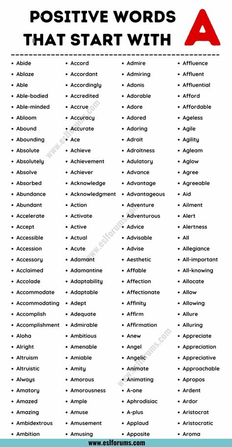 190+ Positive Words that Start with A with Example Sentences - ESL Forums Scrabble Words, Writing Introductions, Essay Writing Skills, Study Smarter, Interesting English Words, Good Vocabulary Words, Good Vocabulary, English Language Teaching, Essay Writer