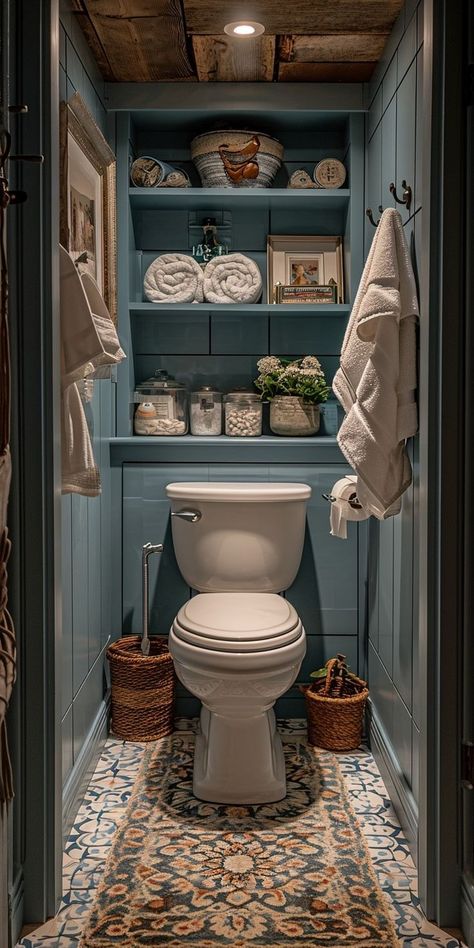 Cottage Bathroom Inspiration, Wc Decoration, Small Ensuite, Small Downstairs Toilet, Cottage Bathroom Ideas, Bathroom Storage Hacks, Toilet Room Decor, Small Toilet Room, Saving Hacks