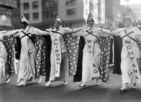 More than 25,000 women marched in New York City on October 23, 1915, advocating equal suffrage. Here, representatives of California, Wyoming, and Montana—three of the U.S. states in which women had already been granted the franchise.  Women’s Suffrage in the U.S.: Photos - The Atlantic Jeannette Rankin, Anti Suffrage, Iconic Photographs, 19th Amendment, Suffrage Movement, Navy Day, Constitutional Amendments, Brave Women, October 23