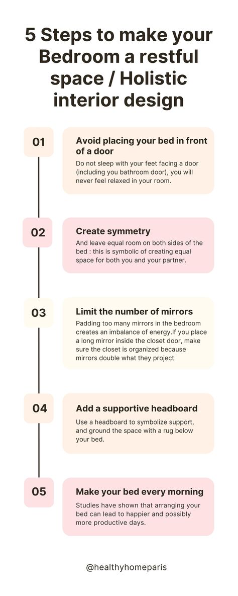 5 steps to make your bedroom a restful space - Holistic Interior Design - Modern Feng Shui and Holistic home interior design / architecture for a healthy home and happy living. Tips from a Parisian interior designer. Small Bedroom Fung Shway, Bedroom Fung Shway, Holistic Bedroom Ideas, Feng Shui Living Room Layout Furniture, Holistic Home Design, Fungshway Bedroom, Feng Shui Home Layout, Holistic Interior Design, Feng Shui Bedroom Decoration