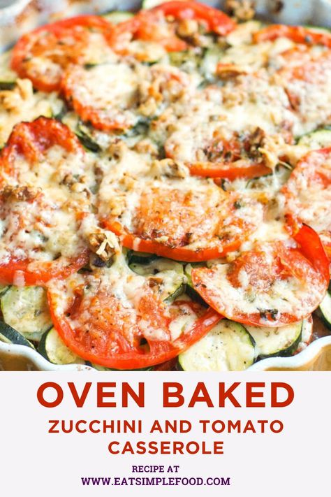 This is a simple, healthy, and delicious oven baked casserole recipe to make when zucchinis and tomatoes are fresh and abundant in the summer. Tomato Eggplant Zucchini Bake With Garlic And Parmesan, Zucchini And Tomatoes Casserole, Parmesan Tomato Zucchini Bake, Zuchini Baking Recipes Tomato, Baked Zucchini Parmesan Casserole, Healthy Dinner With Zucchini, Tomatoe Zucchini Recipe, Zucchini Tomato Bake Casserole Recipes, Tomatoes And Zucchini Bake