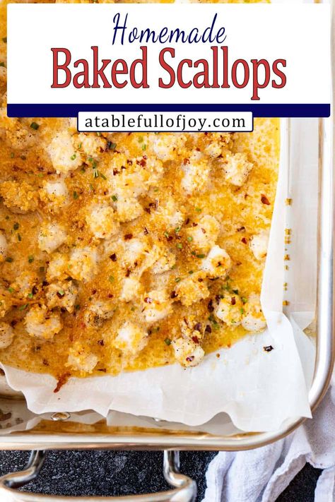 The BEST Baked Scallops- Crunchy and Buttery! Small Scallops Recipe Dinners, Small Bay Scallop Recipes, Baked Bay Scallop Recipes, Scallop Pieces Recipes, Bay Scallop Recipes Baked, Baked Scallops Bread Crumbs, Frozen Bay Scallop Recipes, Baby Scallop Recipes, Frozen Scallop Recipes