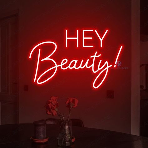 #NeonLightSigns #BrightIdeas #NeonSigns #BrightIdeas Girly Neon Signs, Dark Bohemian Decor, Beauty Sign, Suite Decor, Maroon Aesthetic, Dark Bohemian, Hey Beautiful, Neon Lamp, Neon Decor