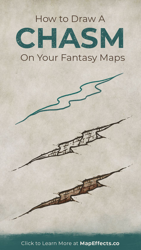 Tutorial - How to Draw a Chasm on Your Fantasy Map How To Draw Maps Step By Step, Diy Map Drawing, Fantasy Map Drawing Illustration, Fantasy Map Design, Making A Fantasy Map, Fantasy Map Making Ideas, Map Making Ideas, How To Draw A Fantasy Map, How To Make A Fantasy Map