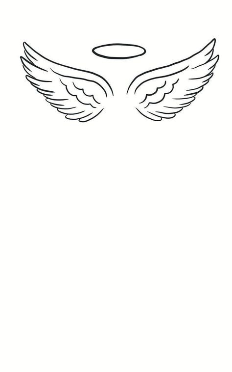 Memorial Tattoo Wings, Angel Wing Halo Tattoo, Angle Wings Draw, Wing Tattoo Drawing, Wing Outline Tattoo, Letter With Wings Tattoo, Simple Wings Tattoo, Tattoo Ideas Angel Wings, Wing Tattoo Stencil