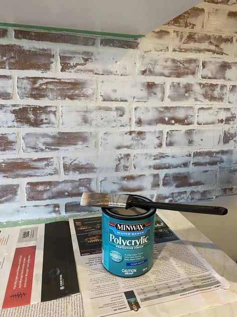 Faux Brick In Kitchen, Faux Brick Wallpaper Kitchen, Textured Wall Diy, Brick Wall In Kitchen, German Schmear Brick, Painted Brick Backsplash, Kitchen Brick Wall, German Smear Brick, Fake Brick Wall