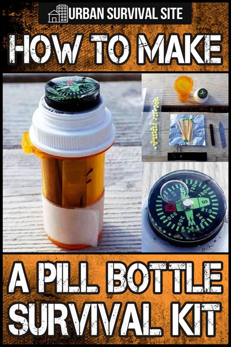 A pill bottle survival kit is highly portable and so easy to carry, there’s little excuse for not taking it with you. Pill Bottle First Aid Kit, Kids Survival Kit, Survivor Kit, Pill Bottle Crafts, Survival Prepping Diy, Urban Survival Kit, Medicine Kit, Shtf Preparedness, Emergency Prepardness