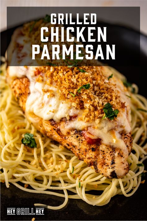 Grilled Chicken Parmesan - Hey Grill, Hey Grilled Chicken Pasta Recipes, Grilled Chicken Parmesan, Grilled Chicken Breast Recipes, Hey Grill Hey, Chicken Parmesan Recipe Easy, Grilled Chicken Recipes Easy, Chicken Marinara, Marinara Recipe, Linguine Recipes