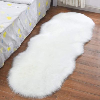 Faux Fur Area Rug Used for Both Bedroom Living and Room Decor Chair Seat Cushion Rug Size: Novelty 2' x 6' | White Living Room Area Rug - White Area Rug - Everly Quinn Classic Soft Faux Sheepskin Fur Rug Fluffy Area Rug Shag Rug Carpets For Bedroom Living Room in White | Wayfair White Fluffy Rug, Fluffy Sofa, Wood Dining Room Set, Wicker Sofa Outdoor, Faux Sheepskin Rug, Purple Carpet, Brown Carpet, Faux Fur Rug, Area Rug For Living Room