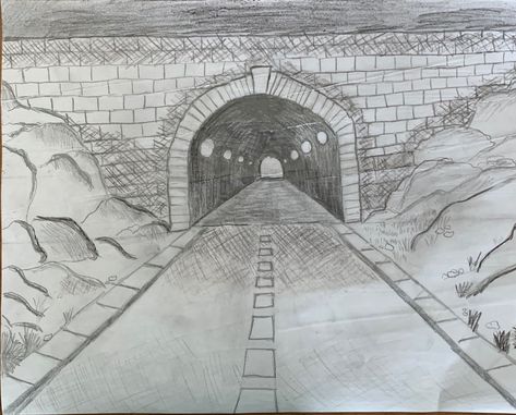 Tunnel Drawing Easy, Central Perspective Drawing, Very Hard Drawings, One Point Perspective Watercolor, 1 Point Perspective Drawing Easy, One Point Perspective Drawing Easy, 1 Perspective Drawing, 1 Point Perspective Drawing, Drawing Coloring Pages