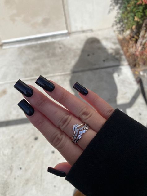 Medium Black Square Nails Designs, Black Acrylic Nails Coffin Y2k, All Black Nails Acrylic Short, Black Prom Nails Medium Length, Black Acrylic Nails Tapered Square, Basic Nails Acrylic Black, Black Rectangle Nails, Square Short Black Nails, All Black Acrylic Nails Square