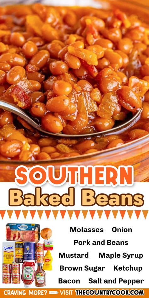 These Southern Baked Beans are the best homemade baked beans you will ever make! An easy, delicious side dish for any cookout or BBQ! Sides For Dinner, The Best Baked Beans, Homemade Baked Beans Recipe, Southern Baked Beans, Bbq Side Dish Recipes, Best Baked Beans, Country Food, Homemade Baked Beans, Baked Bean Recipes