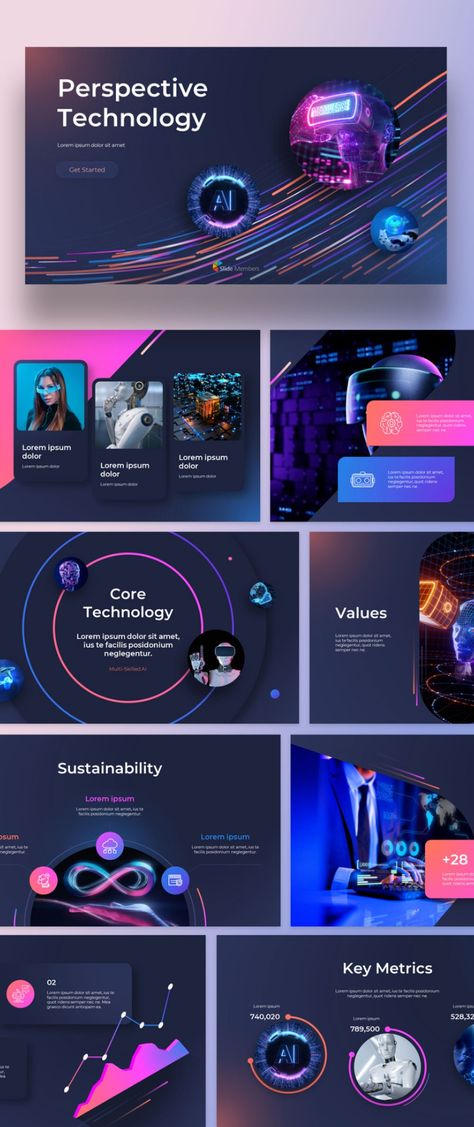 Powerpoint Templates Technology, Futuristic Slide Design, Futuristic Infographic Design, Technology Presentation Template, Digital Style Design, Ppt Technology Design, Digital Presentation Design, Futuristic Ppt, Futuristic Presentation Design