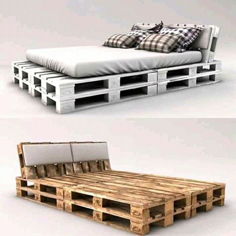 Pallet Bed Ideas, Pallet Bed Frame Diy, Wooden Pallet Beds, Pallet Bed Frames, Pallet Bed Frame, Simple Bed Designs, Diy Pallet Bed, Pallet Furniture Designs, Western Bedroom Decor