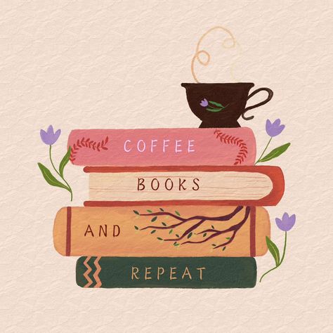 Coffee ☕ Books 📚 and Repeat 🔁 . . . . . . (Coffee, books, novels, reading, reader, stickers, bookmarks, illustration) . . . . . . . #reading #reader #bookmarks #stickers #magneticbookmarks #novels #illustration #illustrator #cozy #digitalart #infinitypainter Reading Aesthetic Illustration, Books And Coffee Illustration, Cozy Book Illustration, Book Journal Quotes, Bookish Laptop Wallpaper, Cute Coffee Illustration, Things We Never Got Over Book, Reading Book Illustration Art, Winter Books Aesthetic