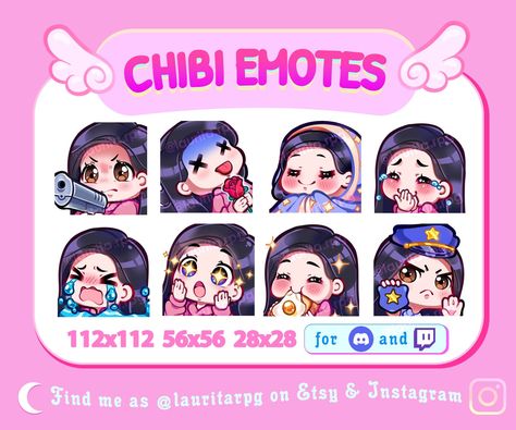 Emote Poses, Chibi Emotes Base, Cute Emotes, Chibi Emotes, Chibi Hair, Raccoon Art, Drawing Stars, Straight Black Hair, Chibi Anime Kawaii