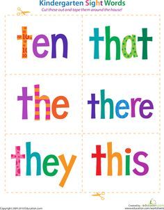 Worksheets: Kindergarten Sight Words: Ten to This Kindergarten Sight Words Flash Cards, Sight Word Flash Cards, Sight Words Worksheets, Kindergarten Sight Words, Teaching Sight Words, Sight Word Flashcards, Sight Word Worksheets, Sight Words Kindergarten, Sight Word Activities