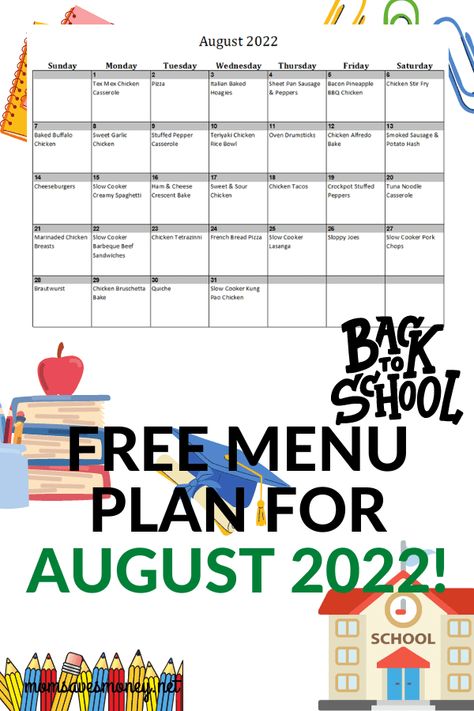 Keep stress in the kitchen to as minimal as possible with this monthly menu plan for August 2022. Includes printable meal plan calendar with 31 easy, family-friendly, homemade recipes the whole family will love. This done-for-you meal plan makes cooking family dinner and saving money easy! Get the free meal plan and printable calendar now. August Meal Calendar, August Meal Plan, August Meals, Meal Plan Calendar, Whole Foods Meal Plan, Plan Calendar, Monthly Meal Plan, Meal Planning Calendar, Italian Baked Chicken