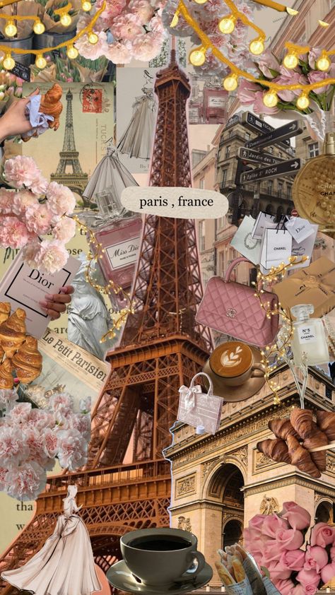 French Collage Aesthetic, Paris Phone Wallpaper, Paris Collage Aesthetic, French Wallpaper Aesthetic, French Wallpaper Iphone Aesthetic, Paris Collage Wallpaper, Pink Paris Aesthetic, France Background, France Collage