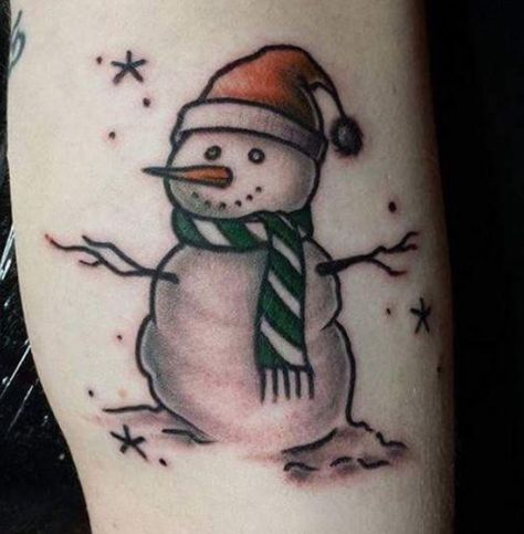 Snowman tattoo                                                                                                                                                     More Snowman Tattoo Ideas, Snowman Tattoo, Holiday Tattoos, Xmas Tattoo, Christmas Tattoos, Winter Tattoo, Snow Flake Tattoo, Tattoo Diy, Parlor Room