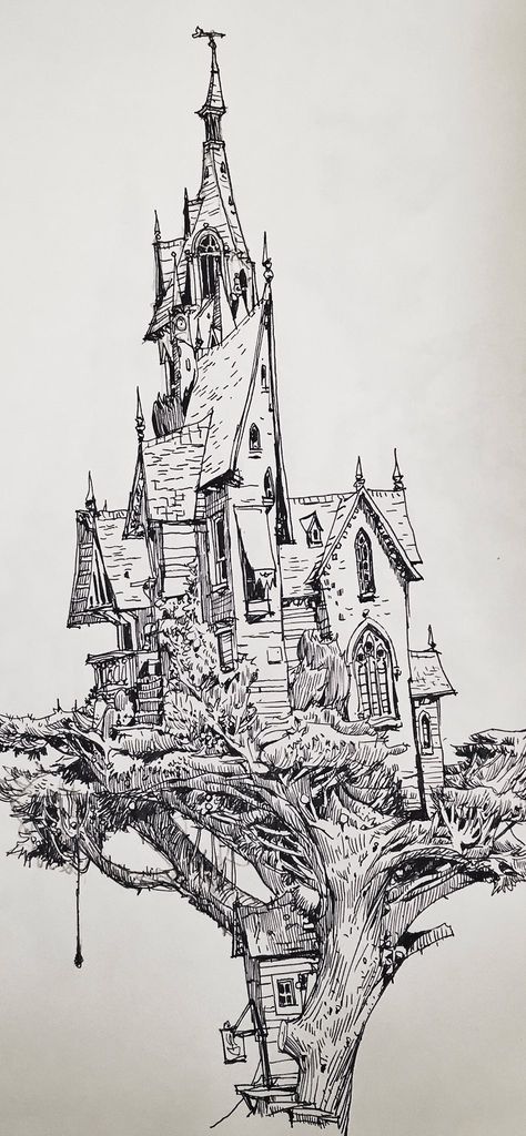 Ian Mcque, Pen Art Drawings, Landscape Sketch, Arte Fantasy, Urban Sketching, Art And Illustration, 판타지 아트, Ink Illustrations, Architecture Sketch