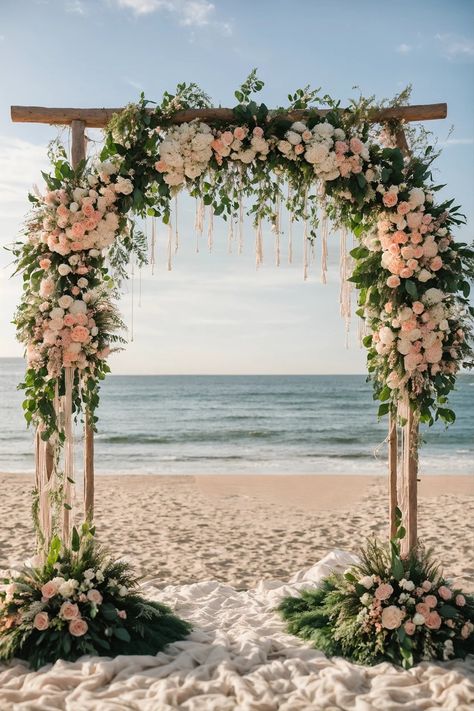 Stunning Macrame Wedding Arches: Elevate Your Special Day Beachside Wedding Decor, Marriage Stage, Macrame Decor Ideas, Arches Wedding, Ceremony Arch Decor, Macrame Wedding Arch, Ceremony Arches, Macrame Wedding Decor, Small Beach Weddings