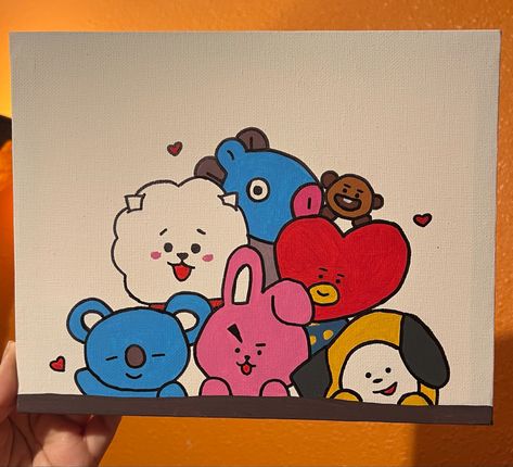 Bt21 painting Bt21 Painting, Drawing Competition, Birthday Banner Design, Easy Canvas Art, Easy Canvas, Army Life, Cute Paintings, Small Canvas Art, Drawing Stuff