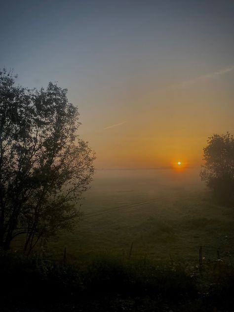 Beautiful and foggy landscapes, sunrise Sunrise Countryside, Foggy Sunrise, Foggy Landscape, My Saves