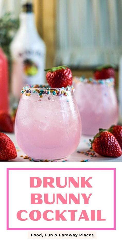 This cocktail is so fun for any gathering, but especially perfect for Easter or Spring with its pretty pastel color. Easy to make and fun to drink! Easter Cocktails Drinks, Fun Easter Drinks, Spring Drinks Alcohol, Easter Alcoholic Drinks, Sakura Latte, Bunny Cocktail, Easter Drink, Fun Party Drinks, Easter Cocktails