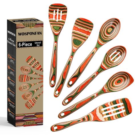 PRICES MAY VARY. 🎁【6 Pcs Pakkawood Kitchen Utensils Set】Pakkawood is also made of wood, color wood powder is molded through high-density insulation board process Texture and color can be controlled by craft. The 🎁【Easy To Clean & Store】Simply rinse them with warm water and light soap with a soft sponge, then wiped clean with paper towels or sponges.The user-friendly design is easy to store and can be 🎁【VERSATILE USAGE】Add a unique and stylish touch to your home and kitchen with the modern loo Wooden Cooking Utensils, Kitchen Utensils Set, Salad Tongs, Wooden Kitchen Utensils, Slotted Spoon, Eating Utensils, Utensils Set, Kitchen Cooking Utensils, Apartment Essentials