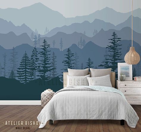 Ombre Mountain Scenery with Pine forest trees wallpaper. Can be made to match your desire color scheme. This wallpaper comes with adhesive ready, you can transform your wall instantly, easily.  * Full Pattern as shown on picture need 5 rolls (5 Quantity) ----------------------- GET 20% OFF WHEN YOU ORDER 5 ROLLS AND ABOVE, just enter this COUPON CODE WHEN CHECKOUT  ABWALL20OFF -----------------------  ITEM CODE AB008   SIZE each roll Size (approx) : 23”w x 96”h   WHATS INCLUDED  • 1 roll • In... Tree Playroom, Outdoorsy Nursery, Safe Wallpaper, Room Forest, Ombre Mountains, Woodland Room, Cloud Nursery, Mountain Wall Decor, Pine Trees Forest