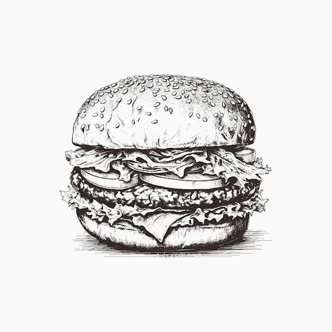 Burger Vector, American Burger, American Burgers, Engraving Illustration, Premium Vector, Graphic Resources, Modern Art, Vintage Style, Vector Illustration