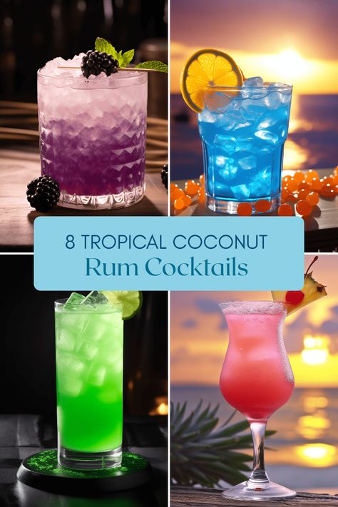 Indulge in these delicious coconut rum cocktails with a tropical twist. Try delightful blends like Almond Joy, Caribbean Breeze, Maui, and more! Don Q Coconut Rum Drinks, Coconut Cream Rum Drinks, Bacardi Coconut Rum Drinks, Malibu Coconut Rum Drinks, Drinks With Coconut Rum, Coconut Rum Recipes, Malibu Mixed Drinks, Coconut Rum Cocktails, Scooby Snack Shot