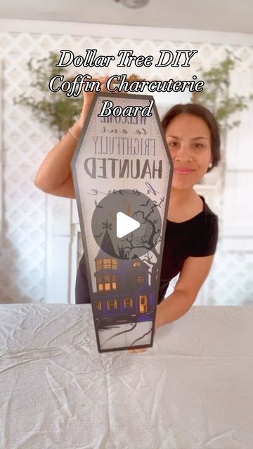 Cynthia Villegas | your new DIY & Home decor bestie | DIY coffin Charcuterie Board . . How adorable and affordable right?????. .Share with someone who loves Halloween 🎃  . Run to Dollar tree... | Instagram Halloween Coffin Decoration Ideas, Halloween Coffin Charcuterie Board, Diy Coffin Charcuterie Board, Coffin Sign Halloween, Dollar Tree Charcuterie Board, Coffin Charcuterie Board, Coffin Charcuterie, Bestie Diy, Diy Coffin