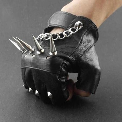 Driving Motorcycle, Fingerless Leather Gloves, Metal Outfit, Leather Fingerless Gloves, New Rock Boots, Rock Boots, Metal Spikes, Punk Rocker, Black Leather Gloves