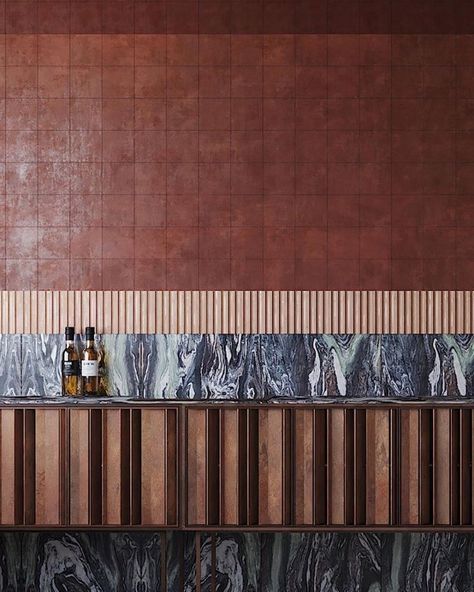 Terracotta Pallete, Tactile Interior Design, Wall Design Restaurant, Terracotta Interior, Accent Wall Kitchen, Terracotta Walls, Cle Tile, Joinery Details, Italian Tiles