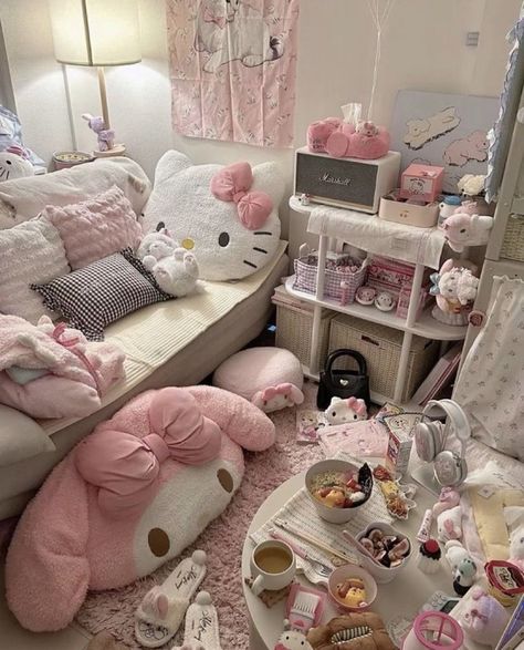 Sanrio Bedroom, Sanrio Room, Hello Kitty Room Decor, Hello Kitty Bedroom, Hello Kitty Rooms, Pink Room Decor, Cute Bedroom Ideas, Girly Room, Cute Bedroom Decor