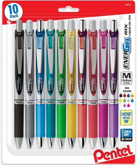 10 Pack of New Assorted ink Colors, Metal Tip, Medium Line, Quick Dry No Smear Pentel Energel, College Supplies, Liquid Ink, Gel Ink Pens, Metal Pen, Ink Pens, Pen Sets, Writing Instruments, Ink Cartridge