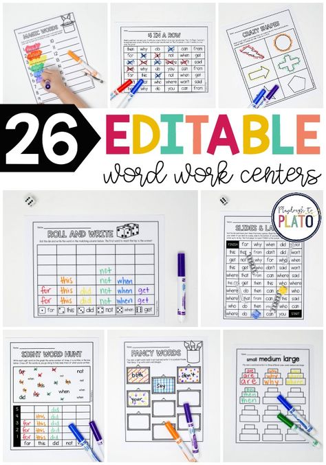 These 26 word work activities work with any words under the sun: sight words, phonics, spelling lists, word families, themed words... the sky's the limit!  #literacycenters #workwork #daily5 #iteachk #iteachfirst #sightwords Word Work Ideas For First Grade, First Grade Word Work Activities, 1st Grade Word Work Activities, Editable Word Work Activities, Daily 5 Word Work Ideas, Grade 2 Word Work, Word Study Activities 1st Grade, Easy Word Work Centers, Word Work Games Second Grade